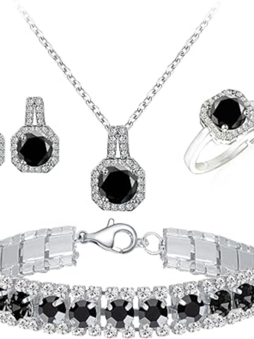 4pcs Cubic Zirconia Wedding Jewelry Set Bride Bridesmaid Prom Party NEW